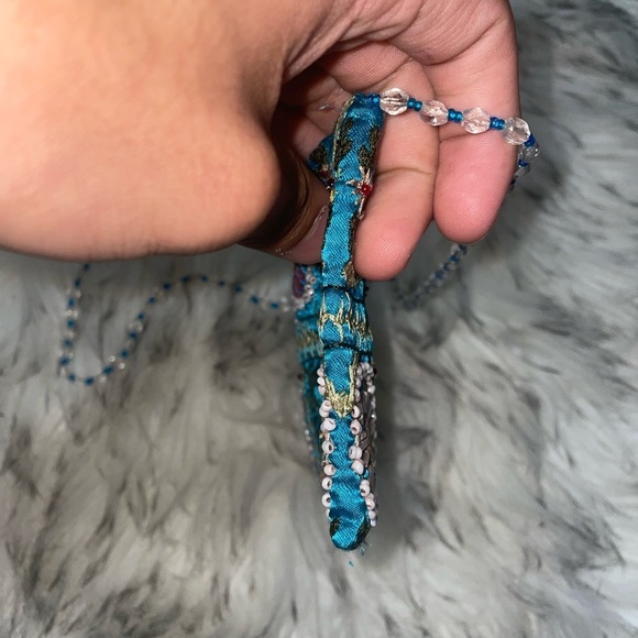 Y2k beaded bag mini beaded bag vintage beaded bag moyna bag Blue travel purse - Picture 9 of 13